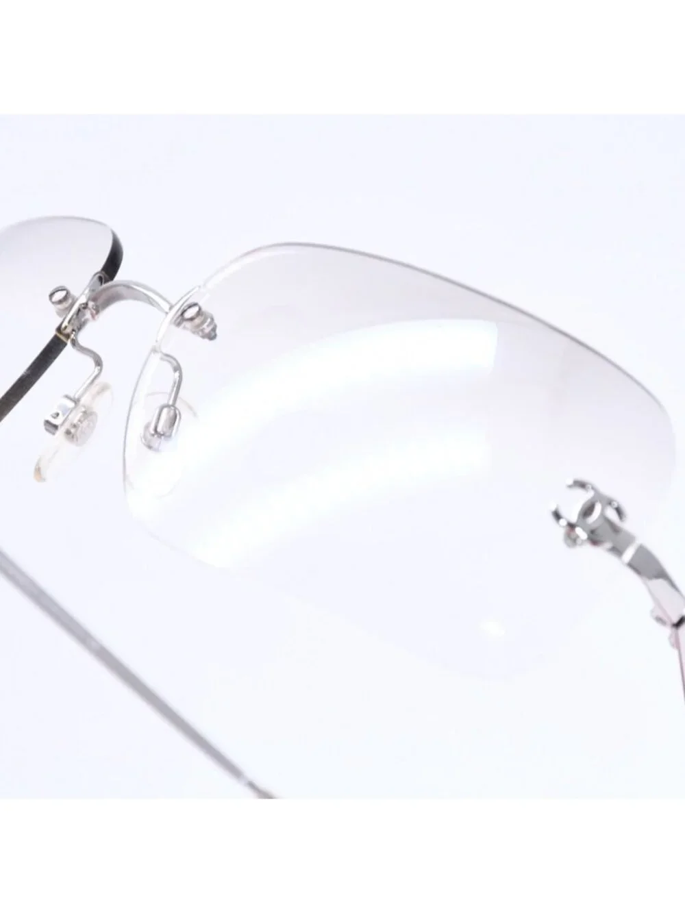Chanel Rimless Sunglasses Eyewear CC Logo Silver Gray